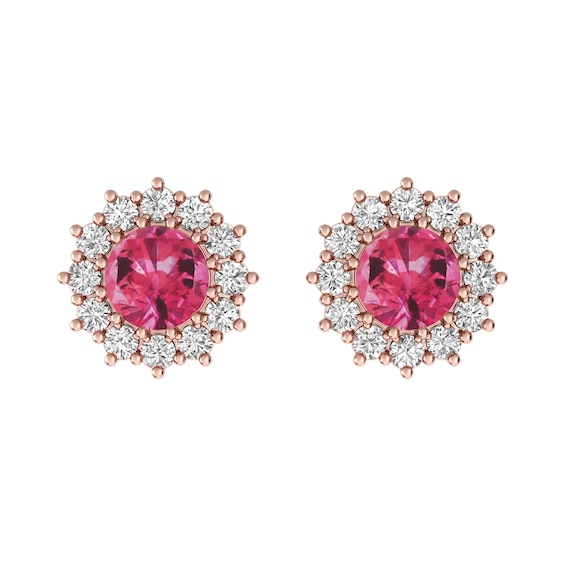 Pink Tourmaline and White Topaz Fashion Earrings 10K Rose Gold