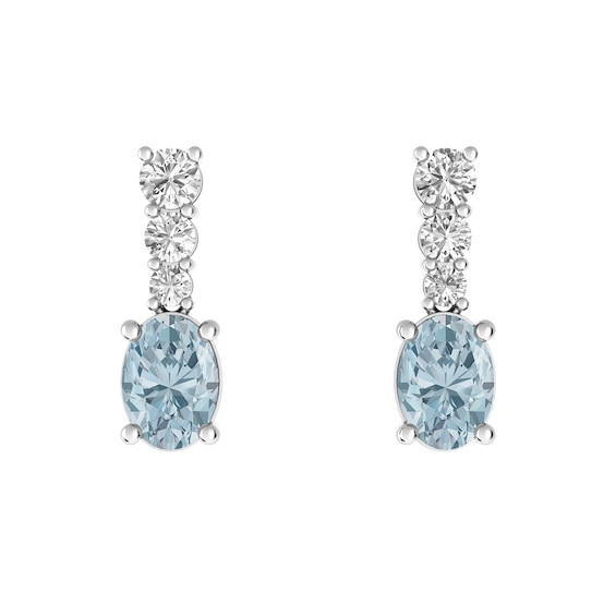 Aquamarine and White Topaz Fashion Earrings Sterling Silver