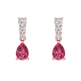 Pink Tourmaline and White Topaz Fashion Earrings 10K Rose Gold