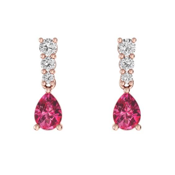 Pink Tourmaline and White Topaz Fashion Earrings 10K Rose Gold