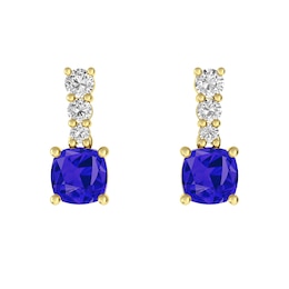 Tanzanite and White Topaz Fashion Earrings 10K Yellow Gold