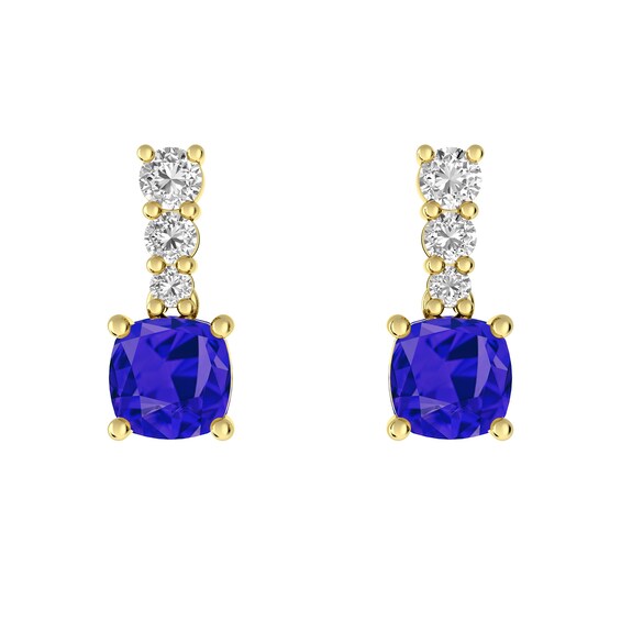 Tanzanite and White Topaz Fashion Earrings 10K Yellow Gold