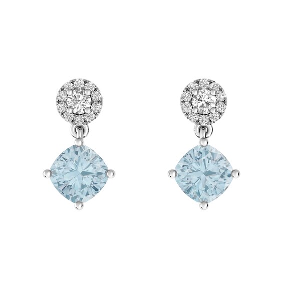 Aquamarine and White Topaz Fashion Earrings Sterling Silver