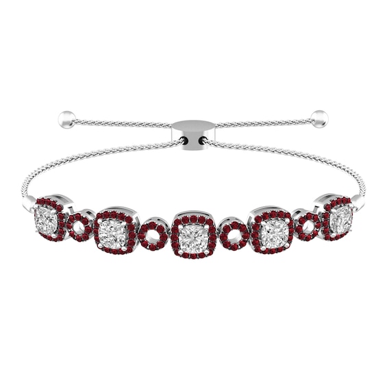 White Topaz and Garnet Fashion Bracelet Sterling Silver