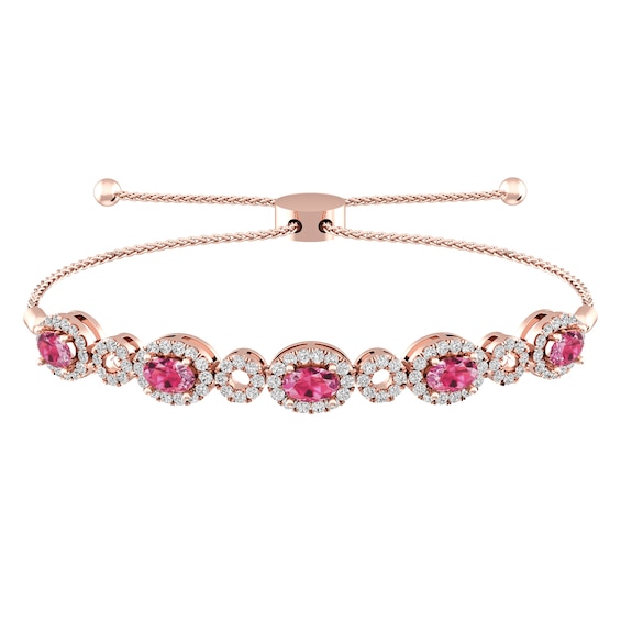 Pink Tourmaline and White Topaz Fashion Bracelet 10K Rose Gold
