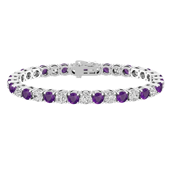 White Topaz and Amethyst Fashion Bracelet Sterling Silver