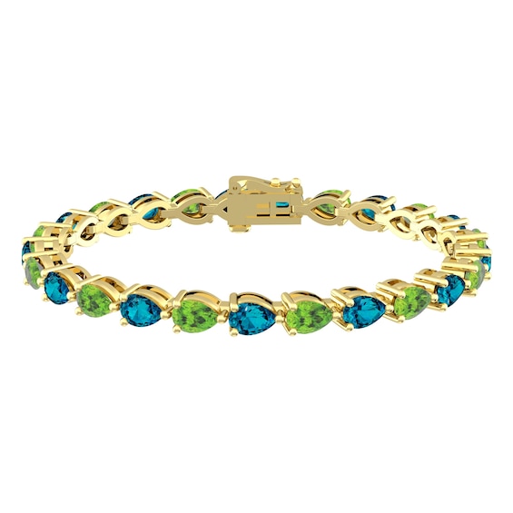 London Blue Topaz and Peridot Fashion Bracelet 10K Yellow Gold