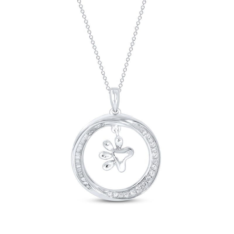 Main Image 1 of Diamond Paw Necklace 1/5 ct tw Round & Baguette Sterling Silver 18&quot;