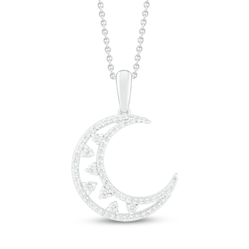 Main Image 1 of Diamond Moon Necklace 1/4 ct tw Round-cut Sterling Silver 18&quot;