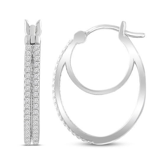 Diamond Double Hoop Earrings 1/4 ct tw Sterling Silver