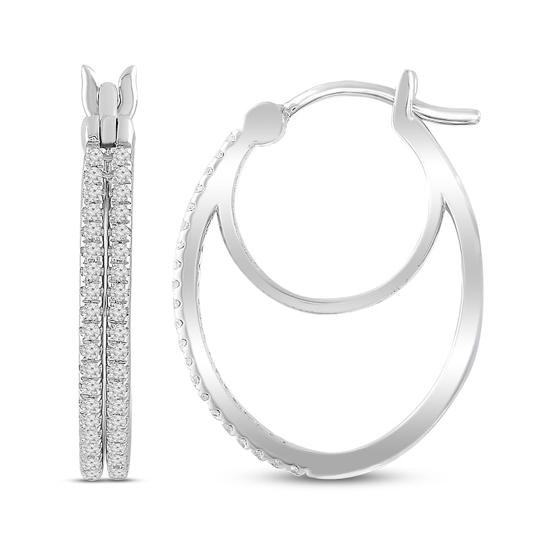 Main Image 1 of Diamond Double Hoop Earrings 1/4 ct tw Sterling Silver