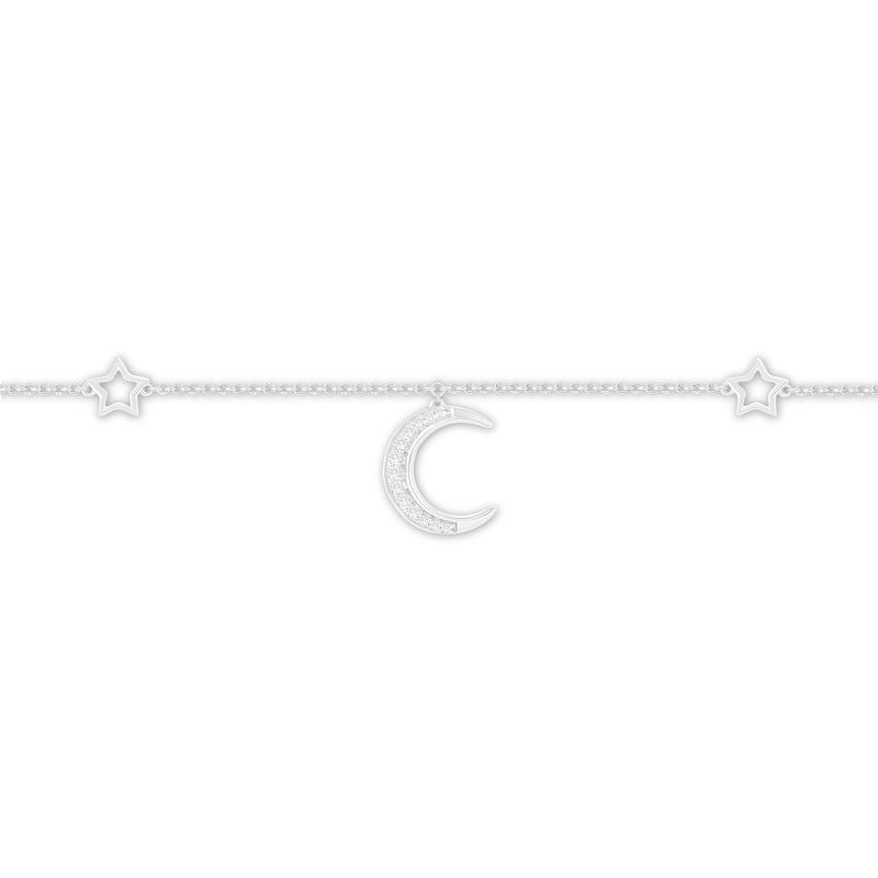 Main Image 2 of Diamond Moon & Star Anklet Sterling Silver