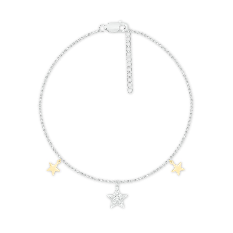Diamond Star Anklet Sterling Silver & 10K Yellow Gold 9"