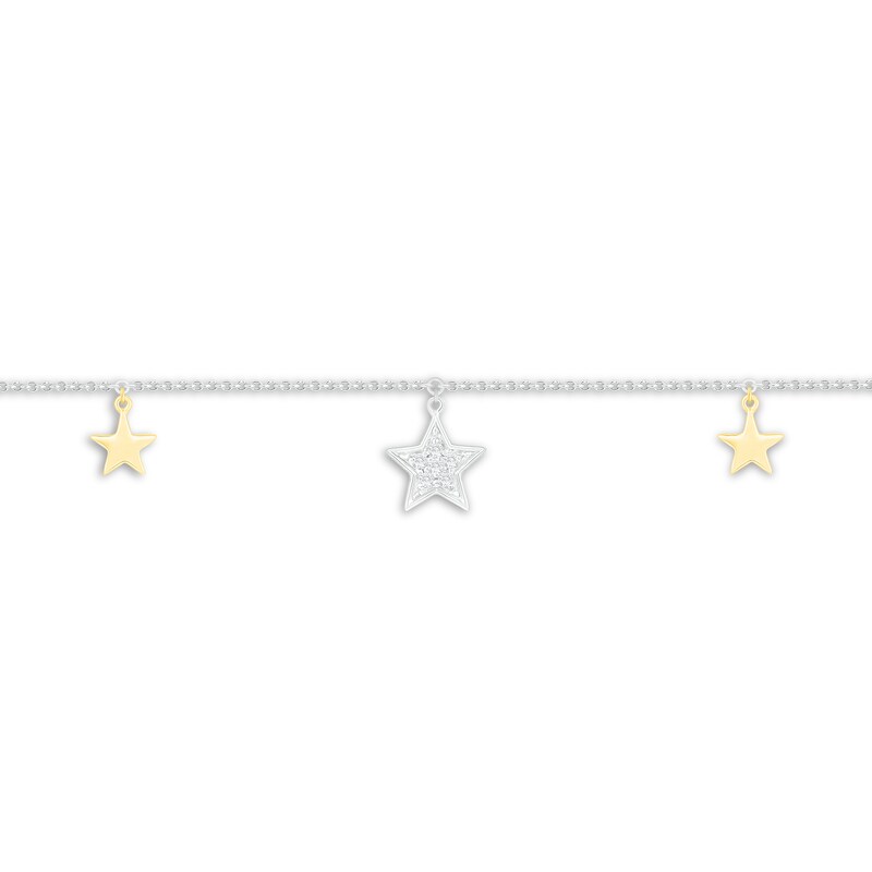 Diamond Star Anklet Sterling Silver & 10K Yellow Gold 9"