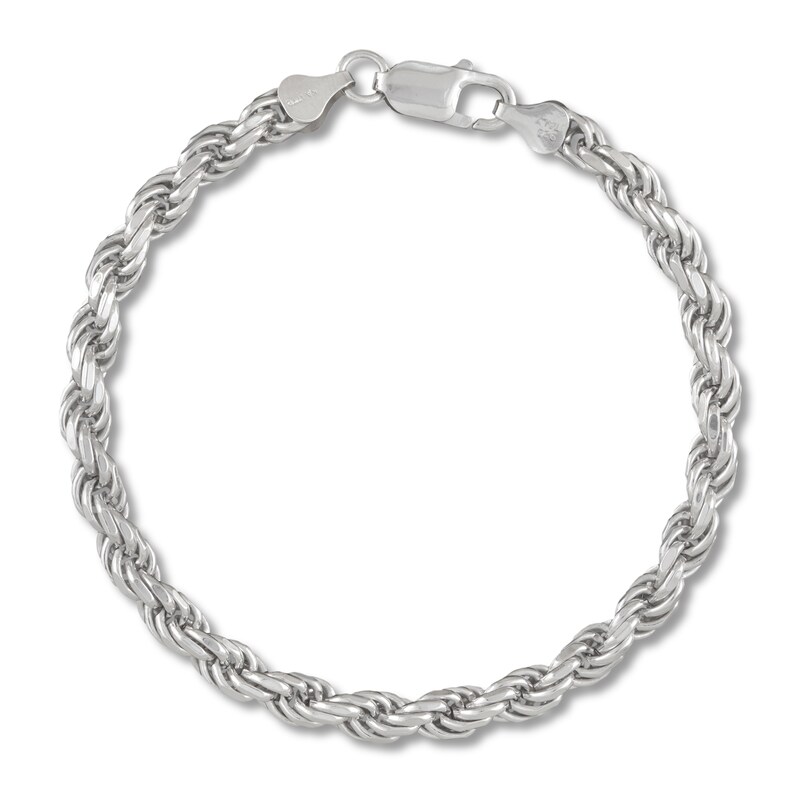 Men's Diamond Cut Rope Chain Bracelet Sterling Silver 8.5"