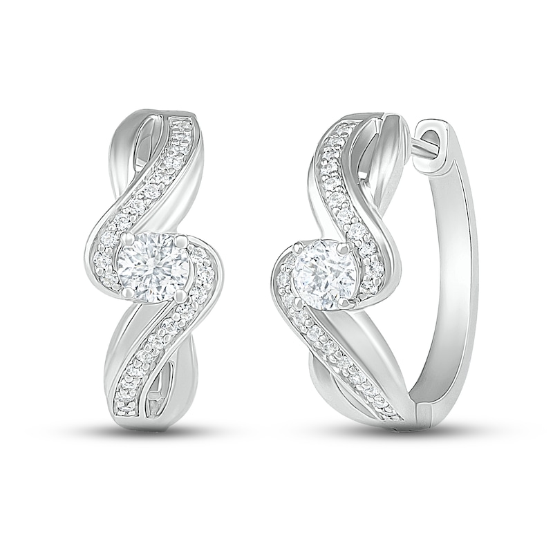 Main Image 1 of White Lab-Created Sapphire Hoop Earrings Sterling Silver