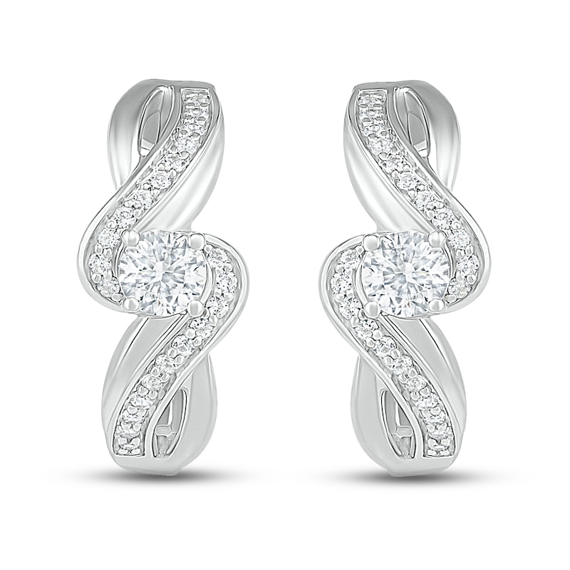 Main Image 2 of White Lab-Created Sapphire Hoop Earrings Sterling Silver