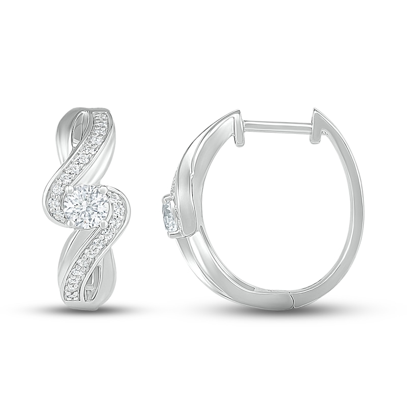 White Lab-Created Sapphire Hoop Earrings Sterling Silver