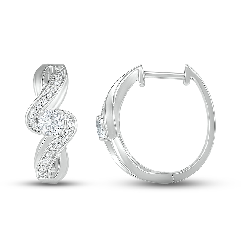 Main Image 3 of White Lab-Created Sapphire Hoop Earrings Sterling Silver