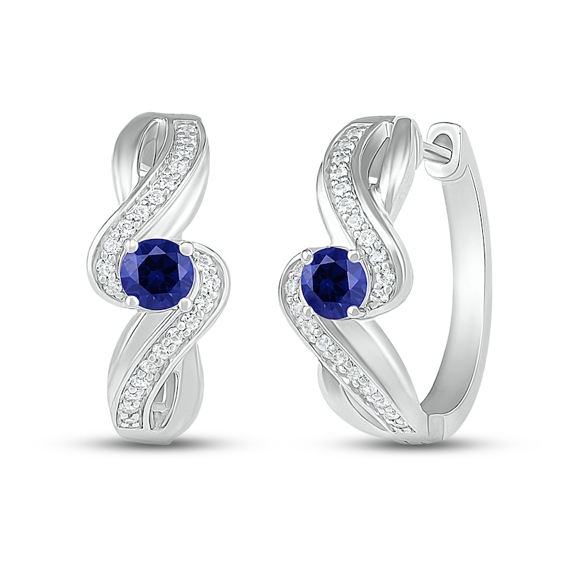 Main Image 1 of Blue/White Lab-Created Sapphire Hoop Earrings Sterling Silver