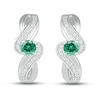 Thumbnail Image 1 of Lab-Created Emerald & White Lab-Created Sapphire Hoop Earrings Sterling Silver