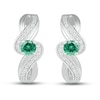 Thumbnail Image 2 of Lab-Created Emerald & White Lab-Created Sapphire Hoop Earrings Sterling Silver