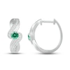 Thumbnail Image 2 of Lab-Created Emerald & White Lab-Created Sapphire Hoop Earrings Sterling Silver