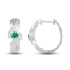 Thumbnail Image 3 of Lab-Created Emerald & White Lab-Created Sapphire Hoop Earrings Sterling Silver