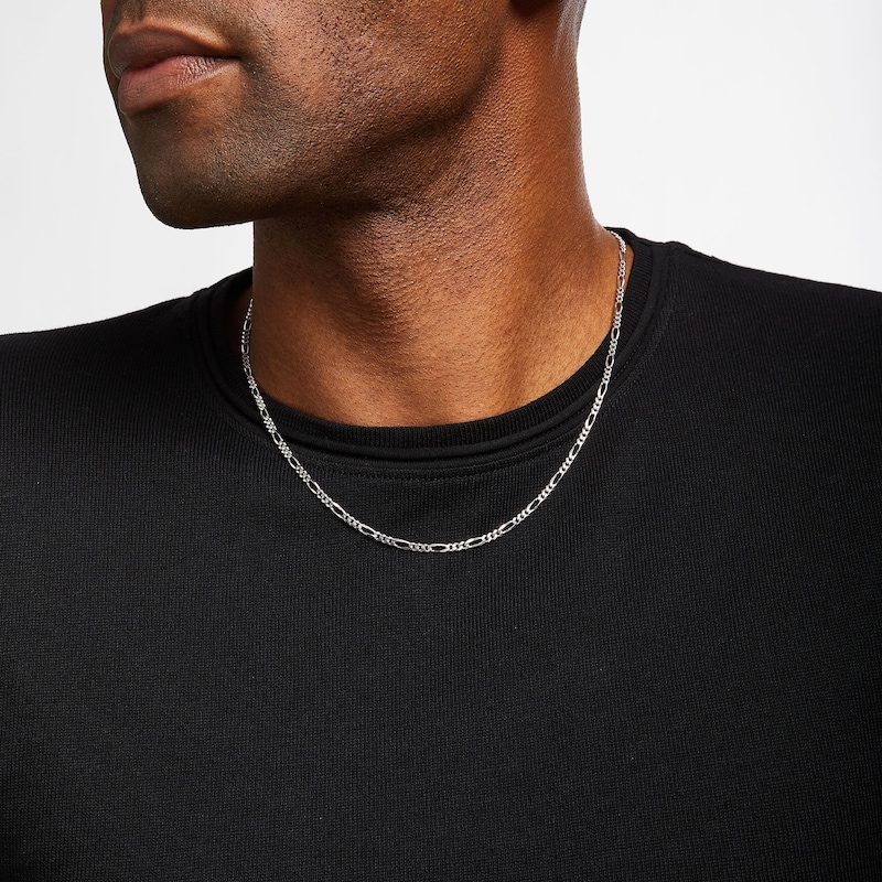 Main Image 2 of Figaro Chain Necklace Solid Sterling Silver 20&quot;