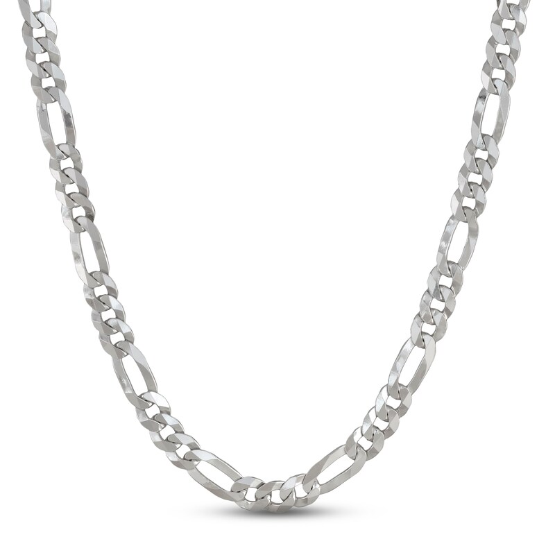 Solid Figaro Chain Necklace Sterling Silver 24"