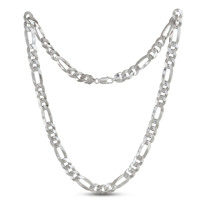 Solid Figaro Chain Necklace Sterling Silver 24"