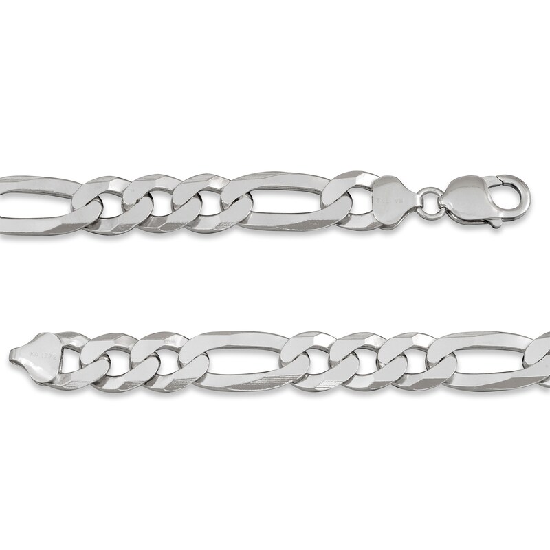 Solid Figaro Chain Necklace Sterling Silver 24"