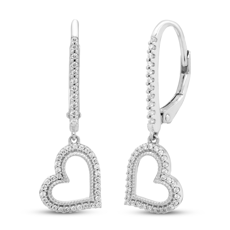 Main Image 1 of Neil Lane Diamond Heart Dangle Earrings 1/6 ct tw Round-cut Sterling Silver