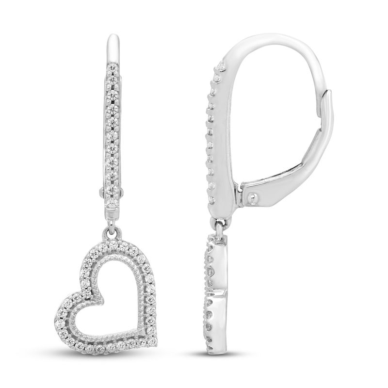Main Image 2 of Neil Lane Diamond Heart Dangle Earrings 1/6 ct tw Round-cut Sterling Silver