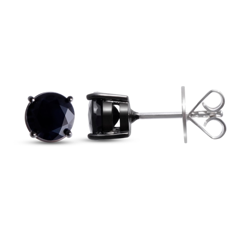 Main Image 1 of Men's Black Sapphire Stud Earrings Sterling Silver
