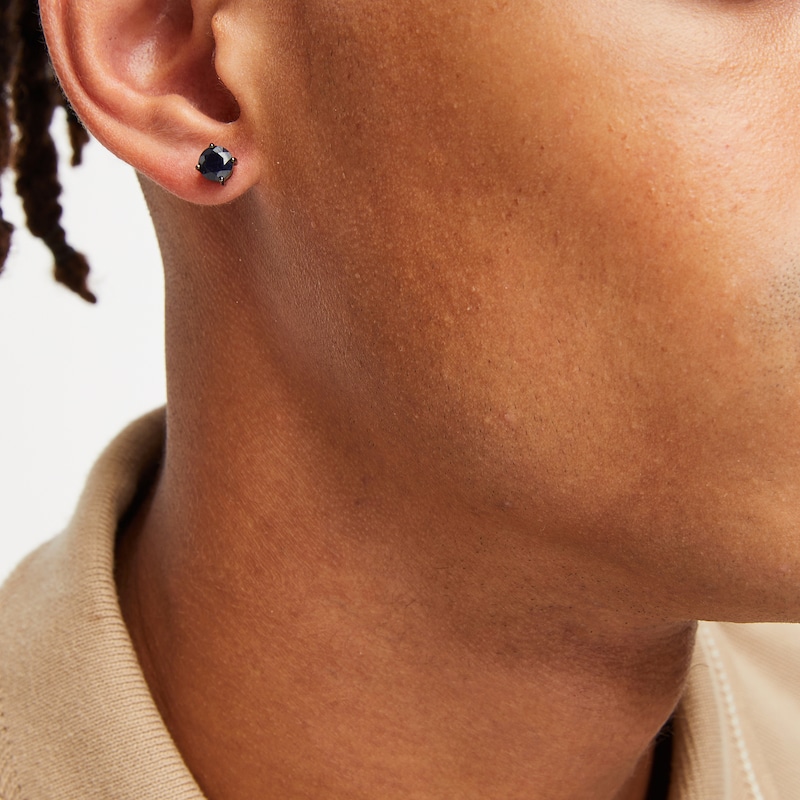 Main Image 2 of Men's Black Sapphire Stud Earrings Sterling Silver