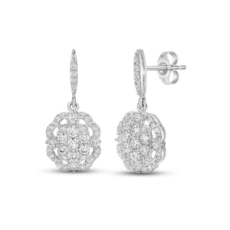 Diamond Dangle Earrings 3/4 ct tw Round-cut Sterling Silver