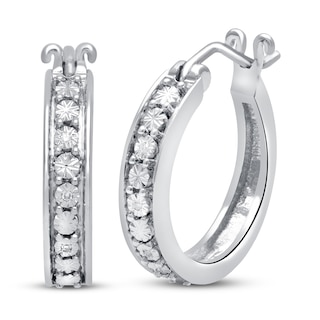Diamond Accent Hoop Earrings Sterling Silver