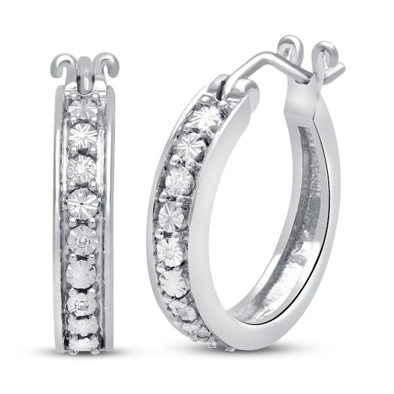 Diamond Accent Hoop Earrings Sterling Silver