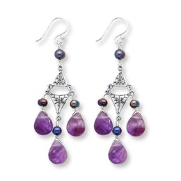 Chandelier Earrings Amethyst/Cultured Pearls Sterling Silver