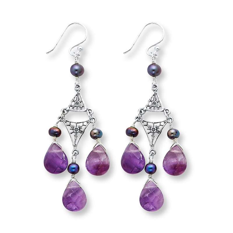 Main Image 1 of Chandelier Earrings Amethyst/Cultured Pearls Sterling Silver