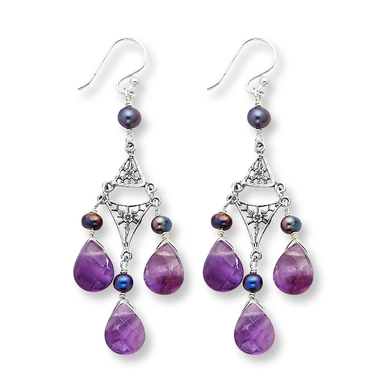 Chandelier Earrings Amethyst/Cultured Pearls Sterling Silver