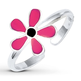 Flower Toe Ring Pink Enamel Sterling Silver