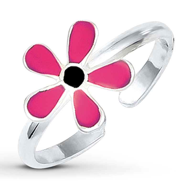 Main Image 1 of Flower Toe Ring Pink Enamel Sterling Silver