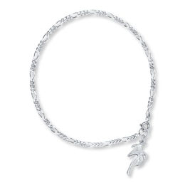 Palm Tree Anklet Solid Sterling Silver 9&quot;