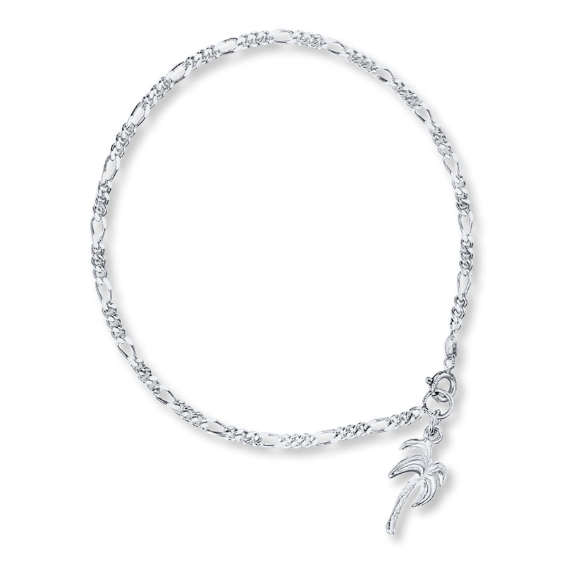 Palm Tree Anklet Sterling Silver 9"