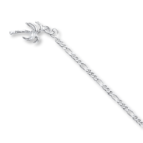 Palm Tree Anklet Solid Sterling Silver 10"