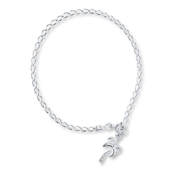Palm Tree Anklet Solid Sterling Silver 9"