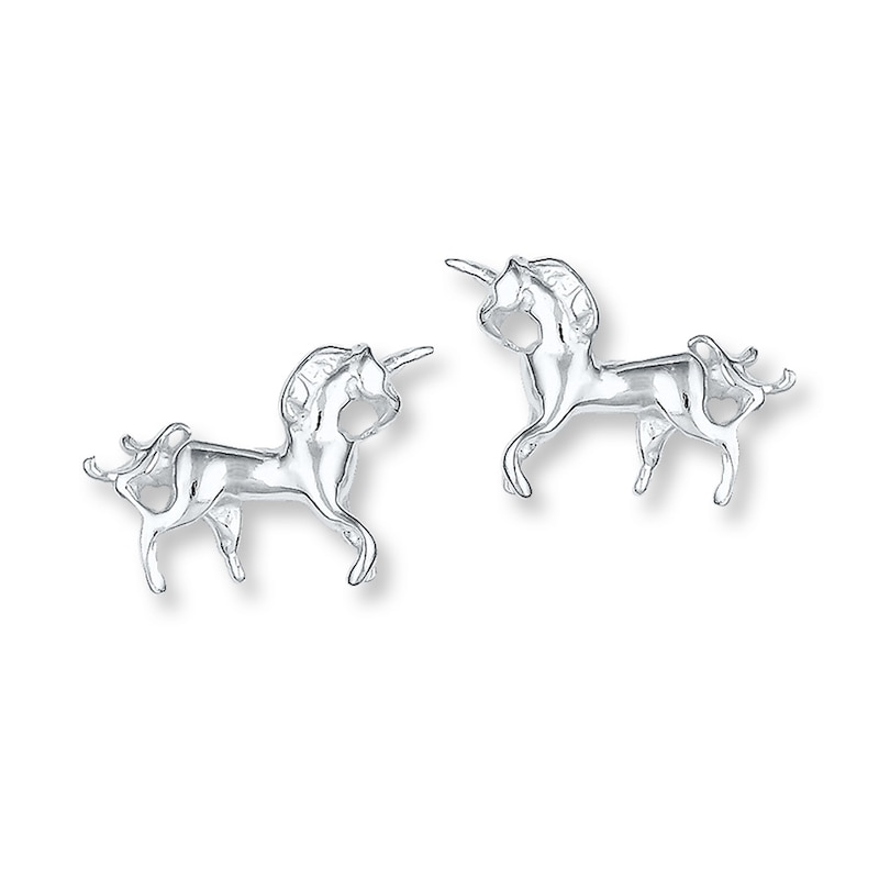 Main Image 1 of Petite Unicorn Earrings Sterling Silver