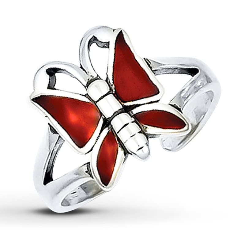 Main Image 1 of Butterfly Toe Ring Red Enamel Sterling Silver